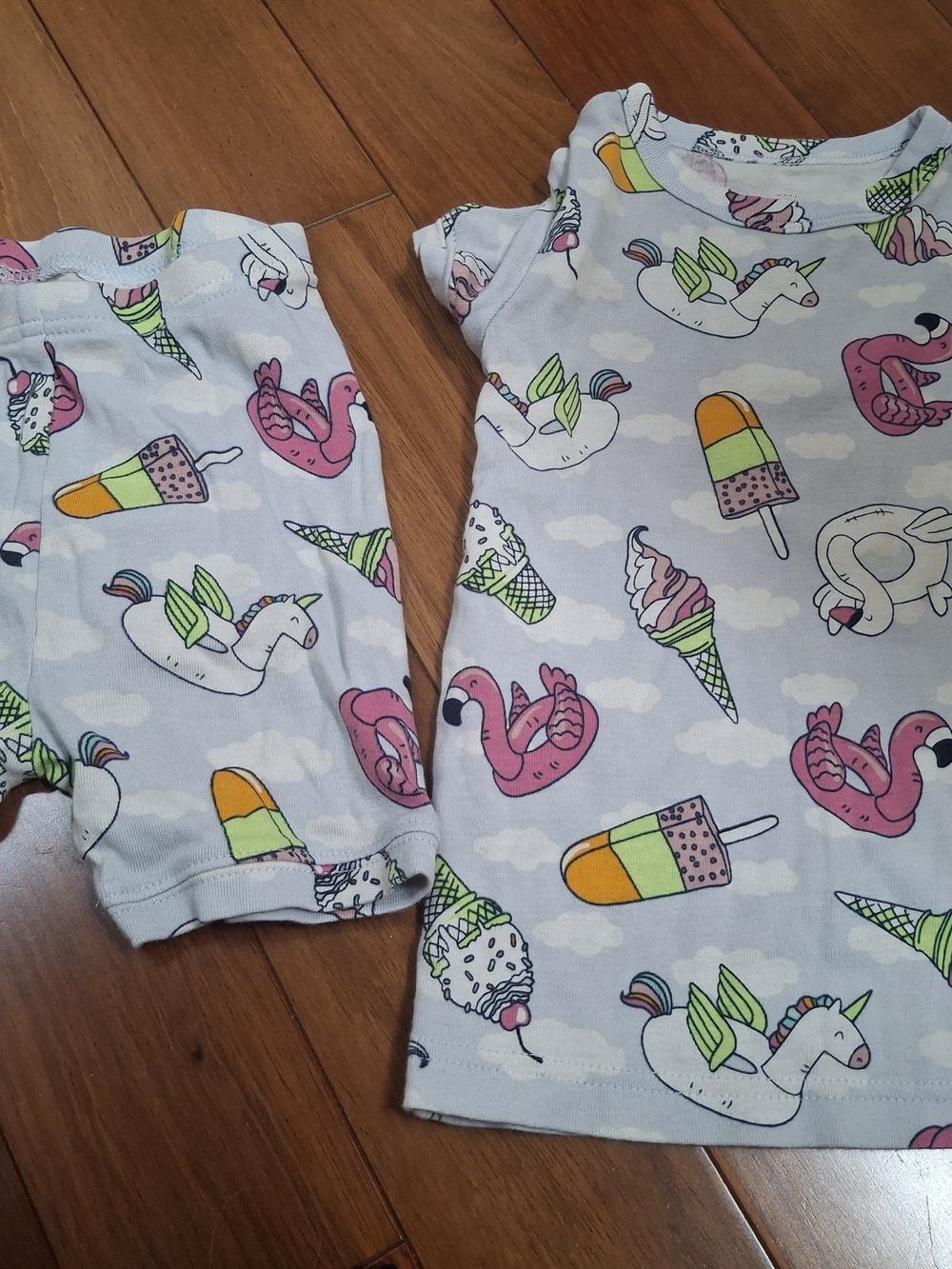 GAP Light Blue Pajama Set with Unicorns, Flamingos & Ice Creams